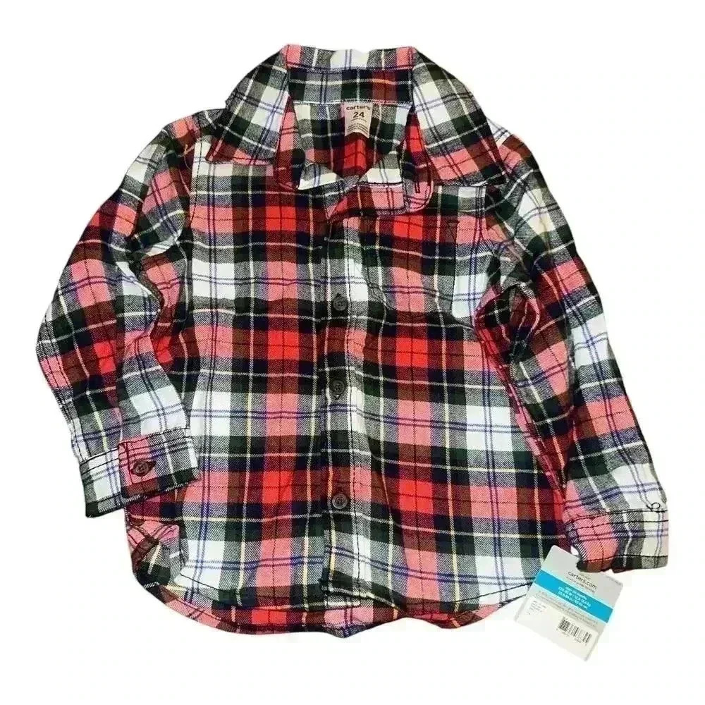Carters Boys Button Down Flannel, Size 24 Months
